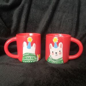 Brand New Indigo Set of Two Frenchie Bulldog Red Party Animal Ceramic Mugs